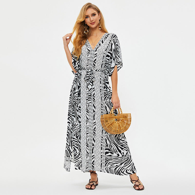 Women's maxi dress with sophisticated zebra print and side tie Ivyshape