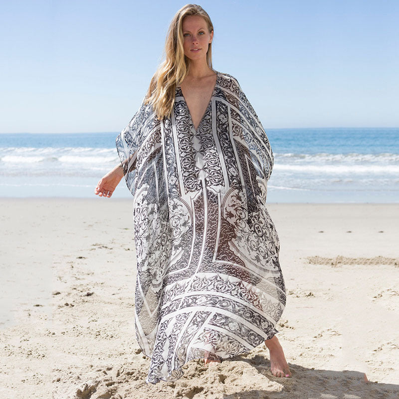 Women's beach bath towel with elegant pattern and wide cut Ivyshape
