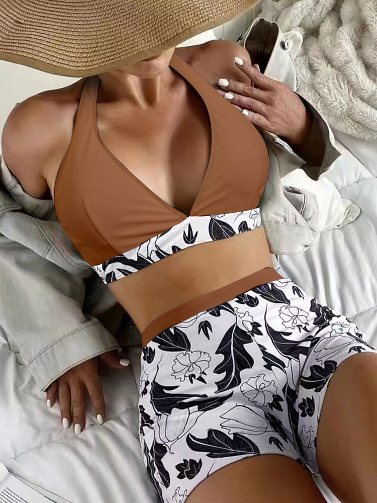 Women's bikini top with high-cut shorts and floral design Ivyshape