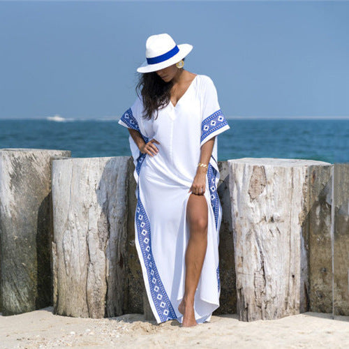 Women's beach robe in Boho style with side slits and colorful accents Ivyshape