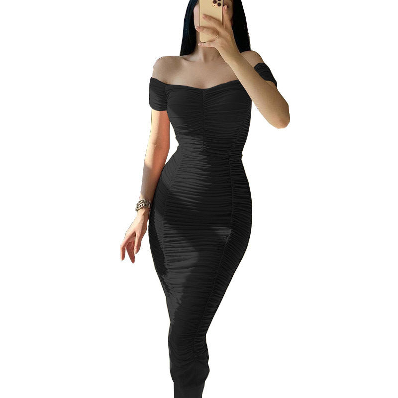 Women's Off-Shoulder Gathered Midi Dress Ivyshape