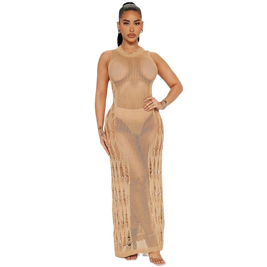 Women's transparent beach dress in modern net design Ivyshape