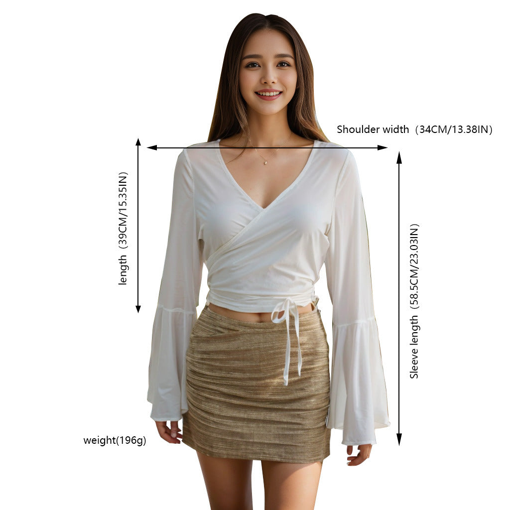 Ladies Wrap Blouse with Wide Sleeve Ivyshape