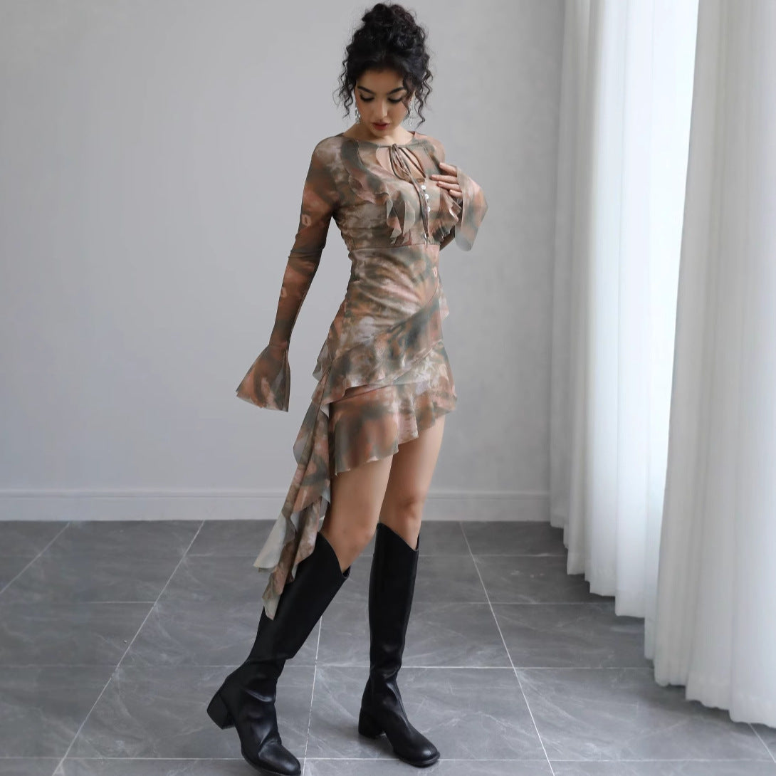 Women's asymmetrical ruffled hem dress Ivyshape