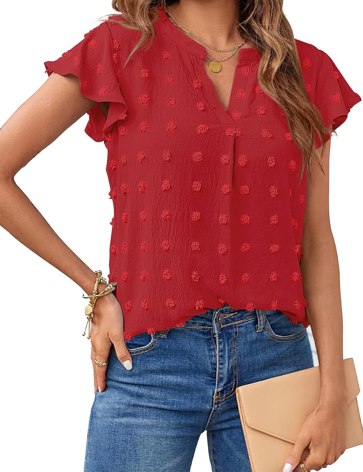 Ladies Short Sleeve Textured Blouse Shirt Ivyshape