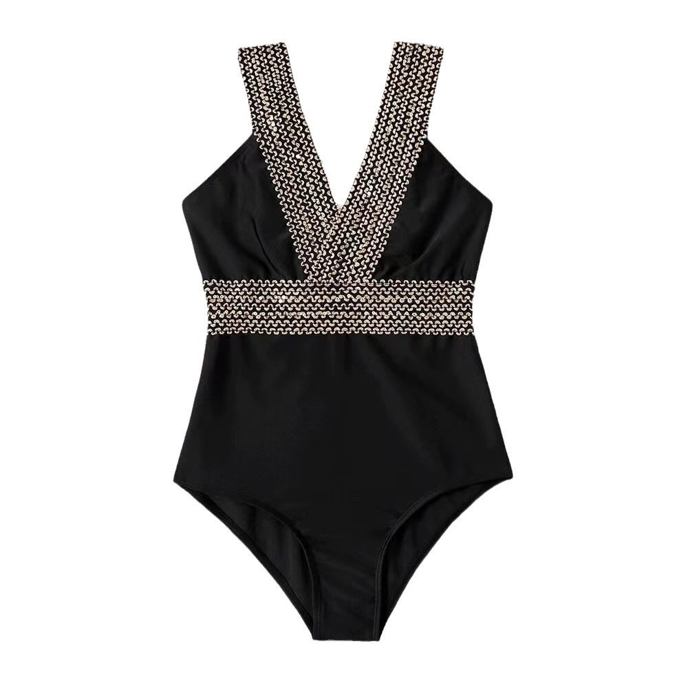 Women Elegant Swimsuit with Deep V-Neck and Floral Design Ivyshape
