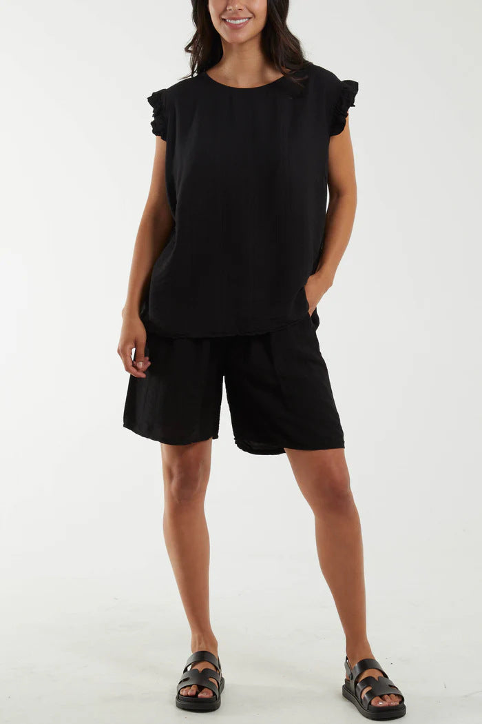 Women's Relaxed Fit Ruffle Sleeve Two-Piece Set Ivyshape