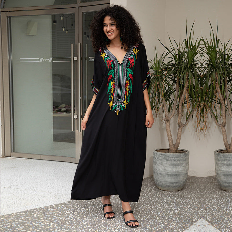 Women's Maxi Kaftan with elaborate embroidery and wide cut Ivyshape