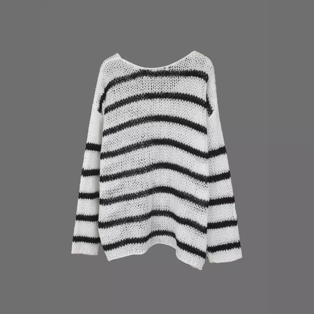 Women's casual sweater with airy texture and elegant stripes Ivyshape