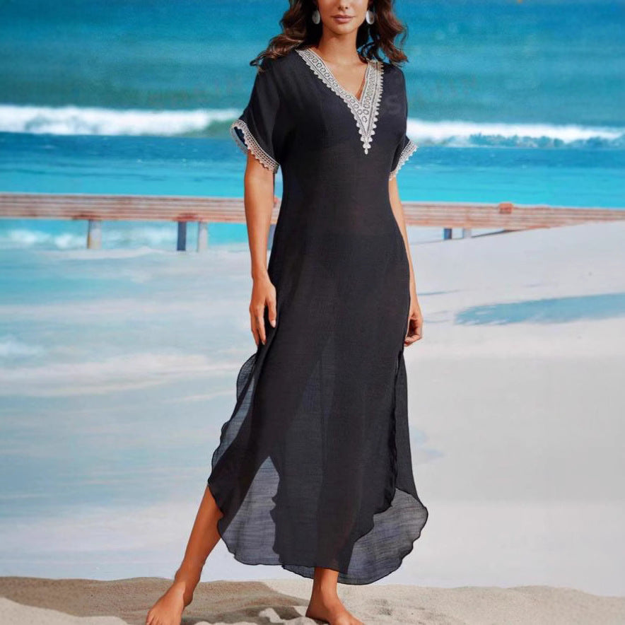 Women’s beach dress with elegant crochet decoration Ivyshape