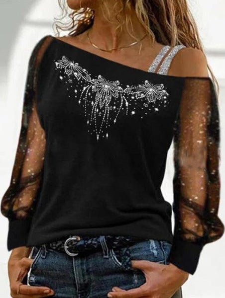 Women's Off-Shoulder Decorated Sweatshirt Top Ivyshape