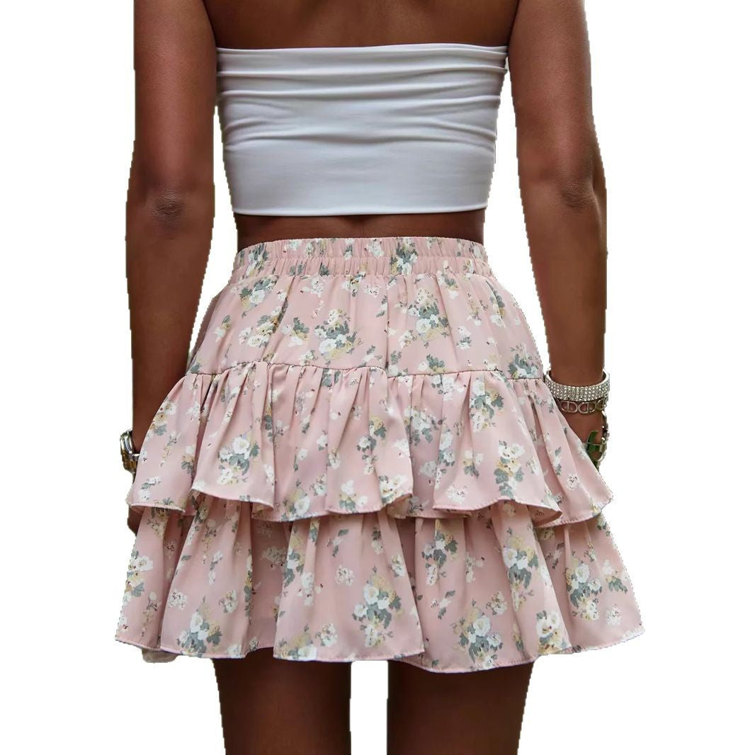 Women's Ruffle Shirt Floral Mini Skirt Ivyshape