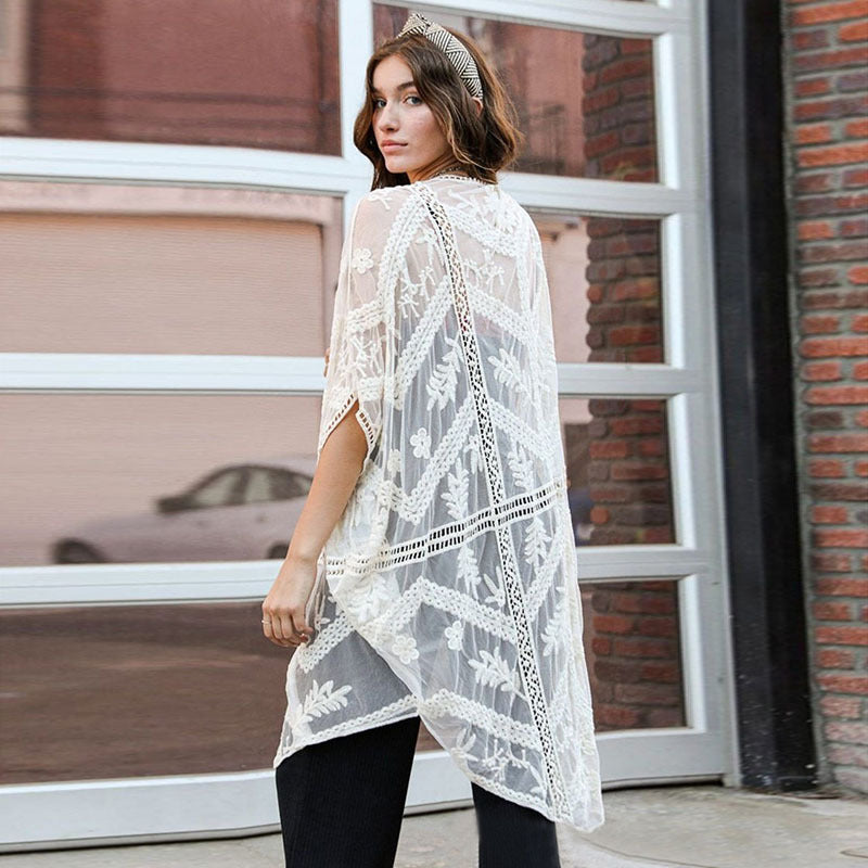 Women elegant crochet kimono jacket Ivyshape