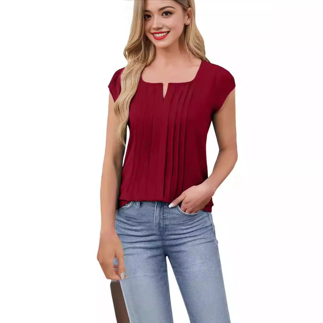Ladies elegant pleated blouse with V-neck Ivyshape
