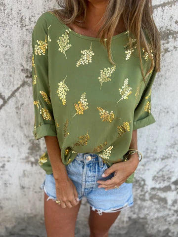 Ladies Light Blouse with Sequin Accents Ivyshape