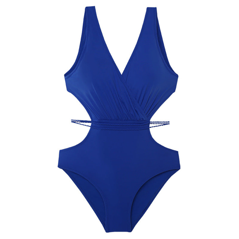 Ladies' sporty one-piece swimsuit with fashionable wrap design and cut-outs Ivyshape