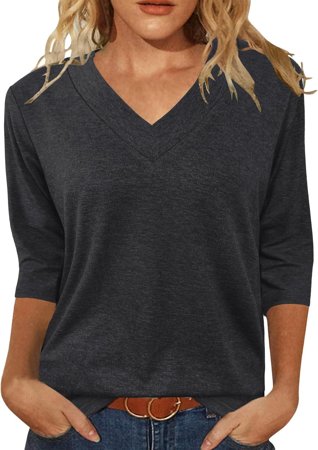 Women Relaxed Fit V-Neck Top Ivyshape