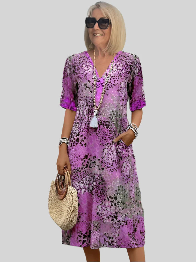 Women's casual dress with V-neck and integrated pockets Ivyshape