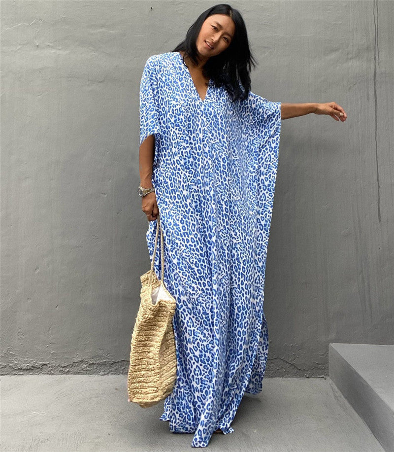 Women’s maxi dress with asymmetrical cut and animal print Ivyshape