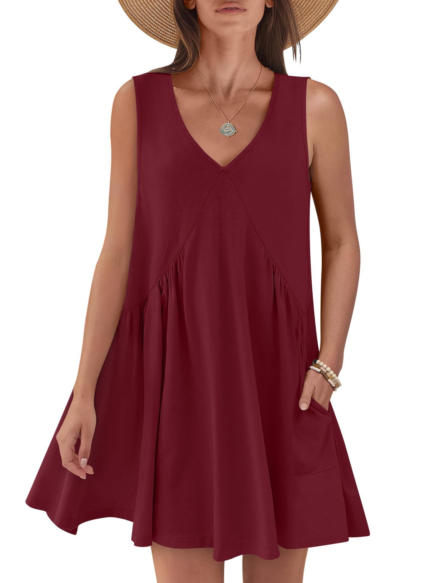 Ladies flared A-line summer dress with pockets Ivyshape