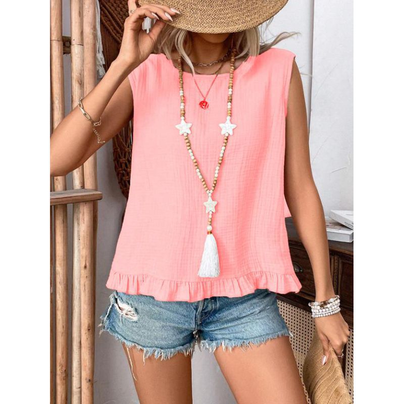 Ladies airy top with fringed hem Ivyshape