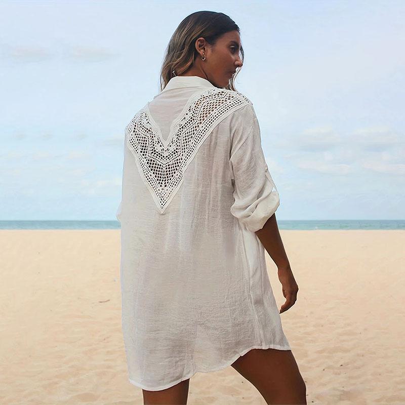 Women's beach shirt with elegant crochet accents and casual cut Ivyshape