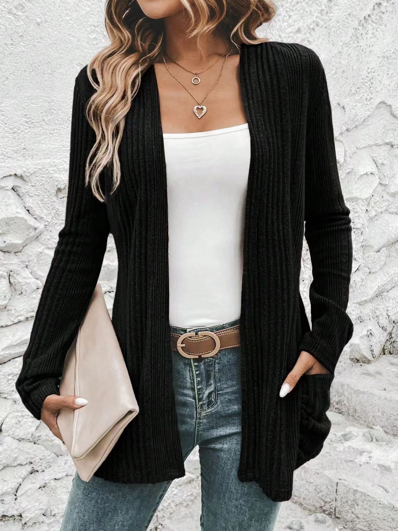 Women's Casual Ribbed Knit Coat Ivyshape