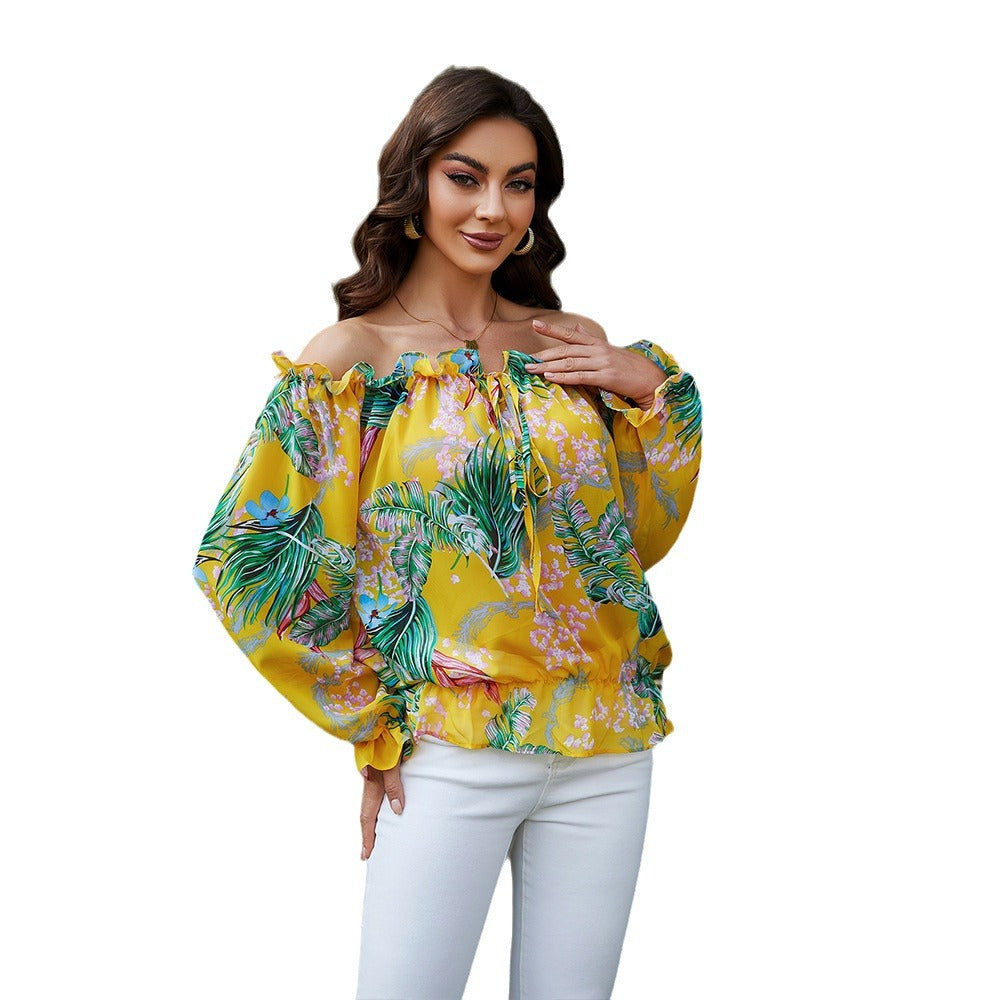Women's off-shoulder blouse with floral design and ruffle details Ivyshape