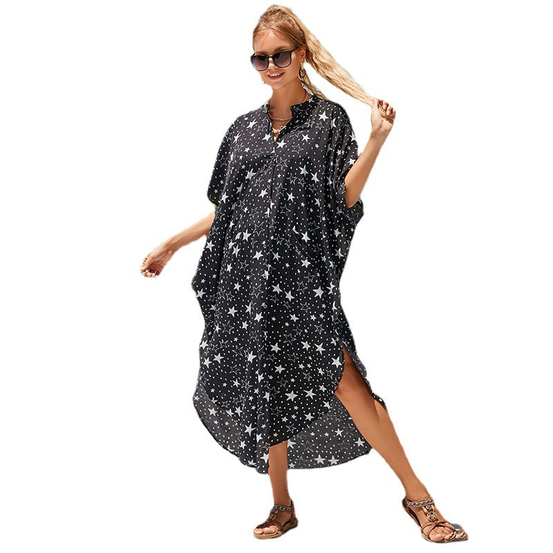 Ladies beach dress with unique leopard print and side slit Ivyshape