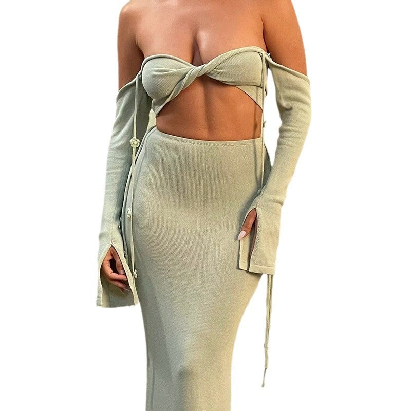 Women's knitted dress with removable sleeves and adjustable neckline Ivyshape