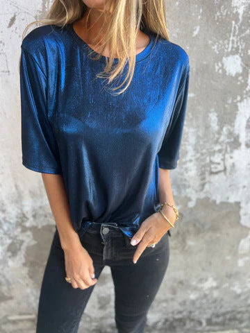 Women shimmering short-sleeve blouse Ivyshape