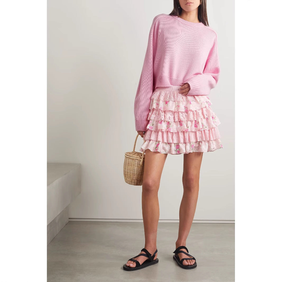 Ladies Ruffled Lace Flower Mini Skirt Ivyshape