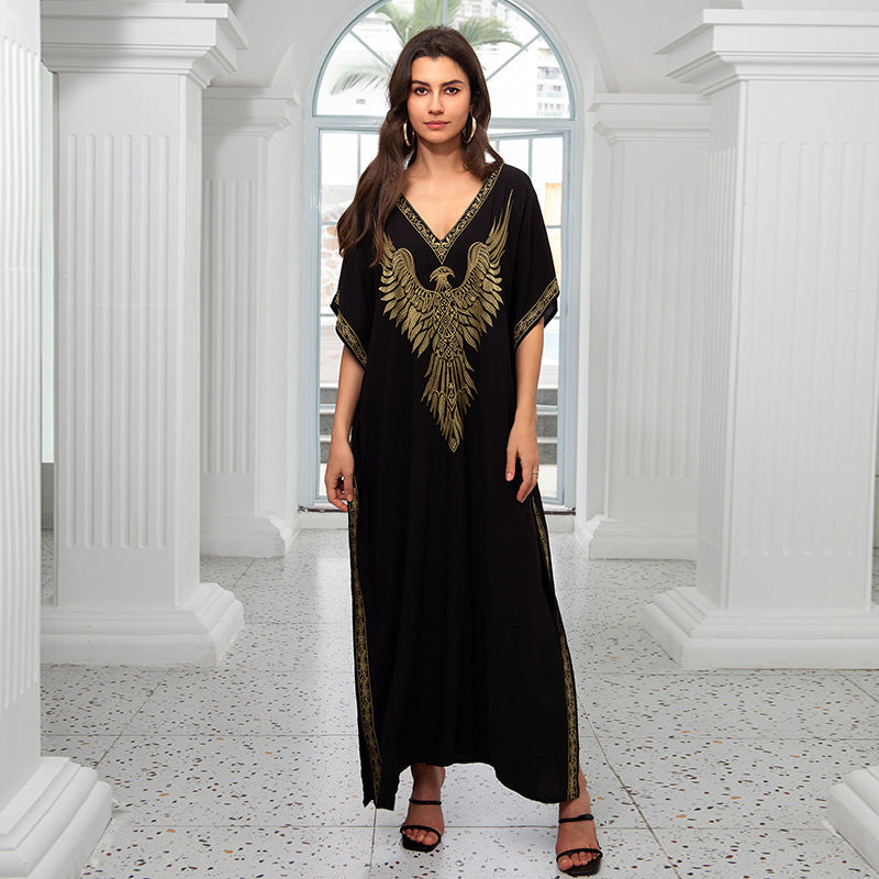 Ladies elegant kaftan with artistic eagle design Ivyshape