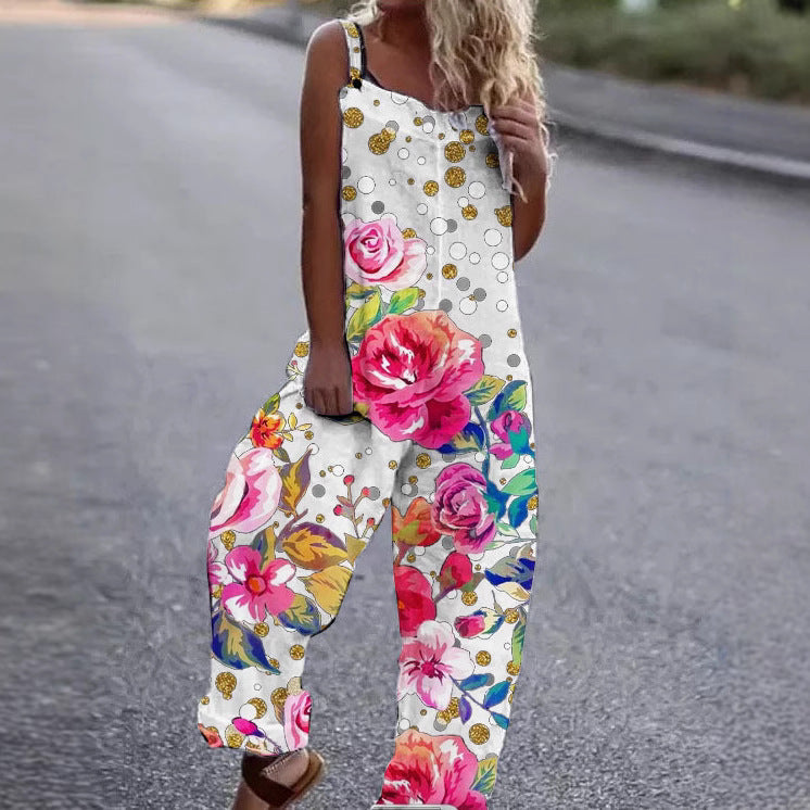 Women Artistic Floral Pattern Overall Ivyshape