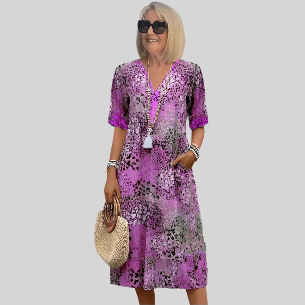 Women's casual dress with V-neck and integrated pockets Ivyshape