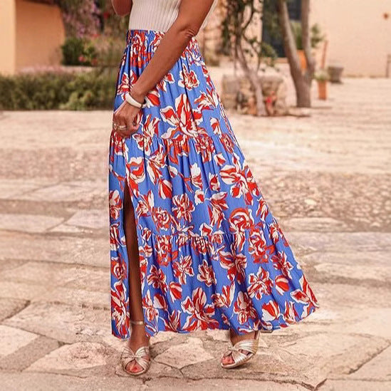 Women's Bohemian Floral Tiered Dress Maxi Skirt Ivyshape