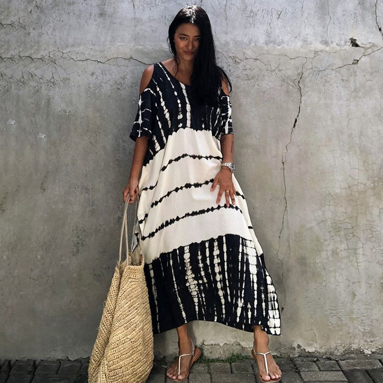 Ladies maxi dress in casual tie-dye design with wide cut Ivyshape