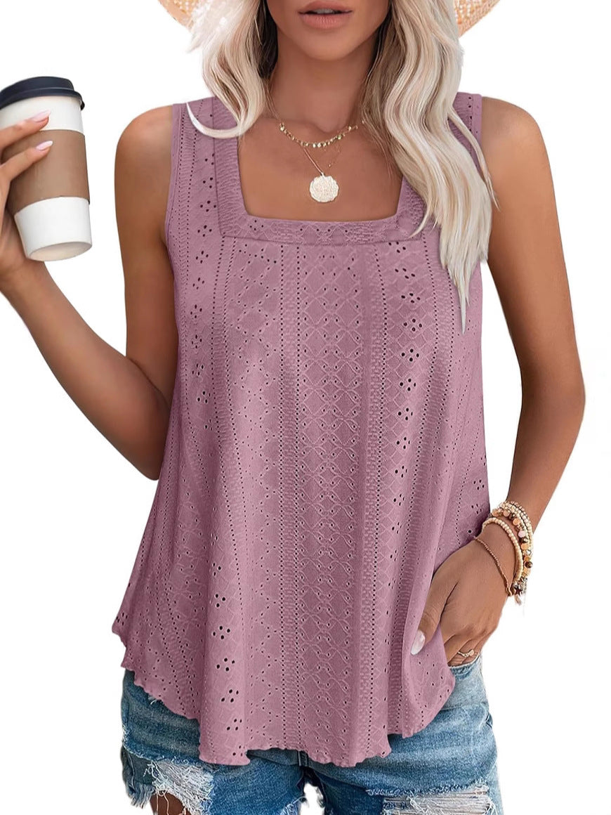 Ladies' top with square neckline and eyelet details Ivyshape