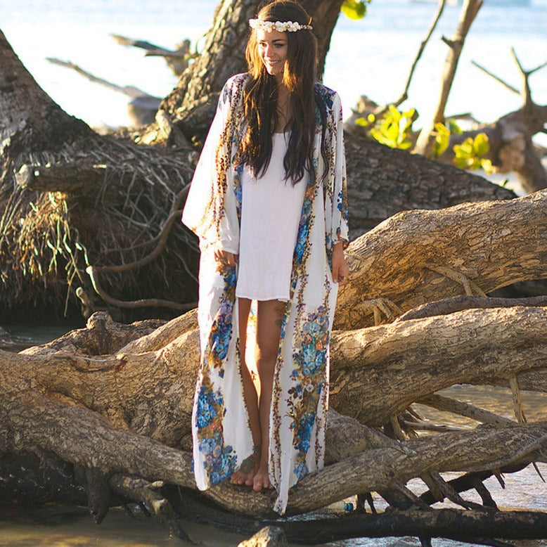 Women’s beach cover-up with floral accents and loose silhouette Ivyshape