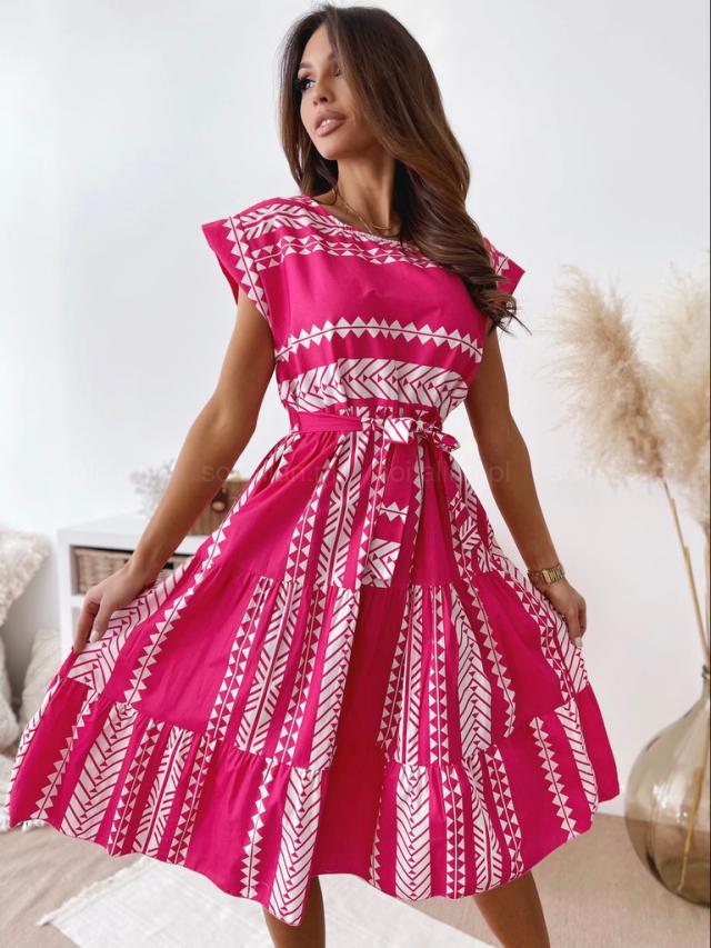 Ladies Midi Dress with unique graphic pattern and tailored design Ivyshape