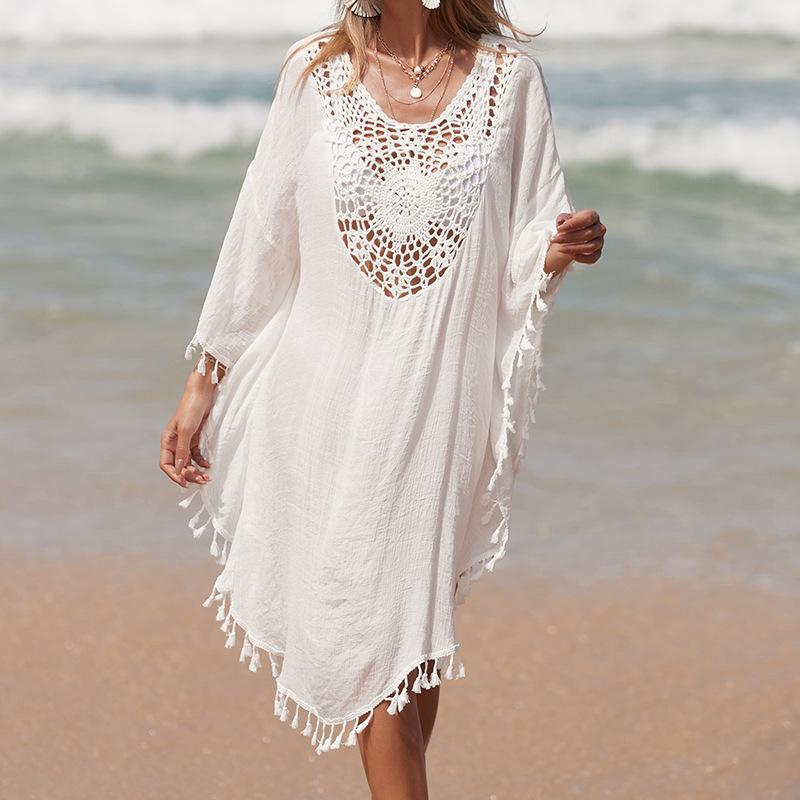 Women's airy beach tunic with fringed accents Ivyshape