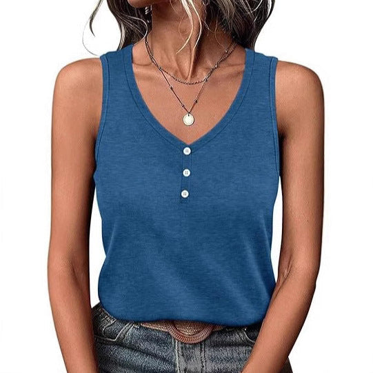 Women's Lightweight V-Neck Sleeveless Top with Button Detail Ivyshape