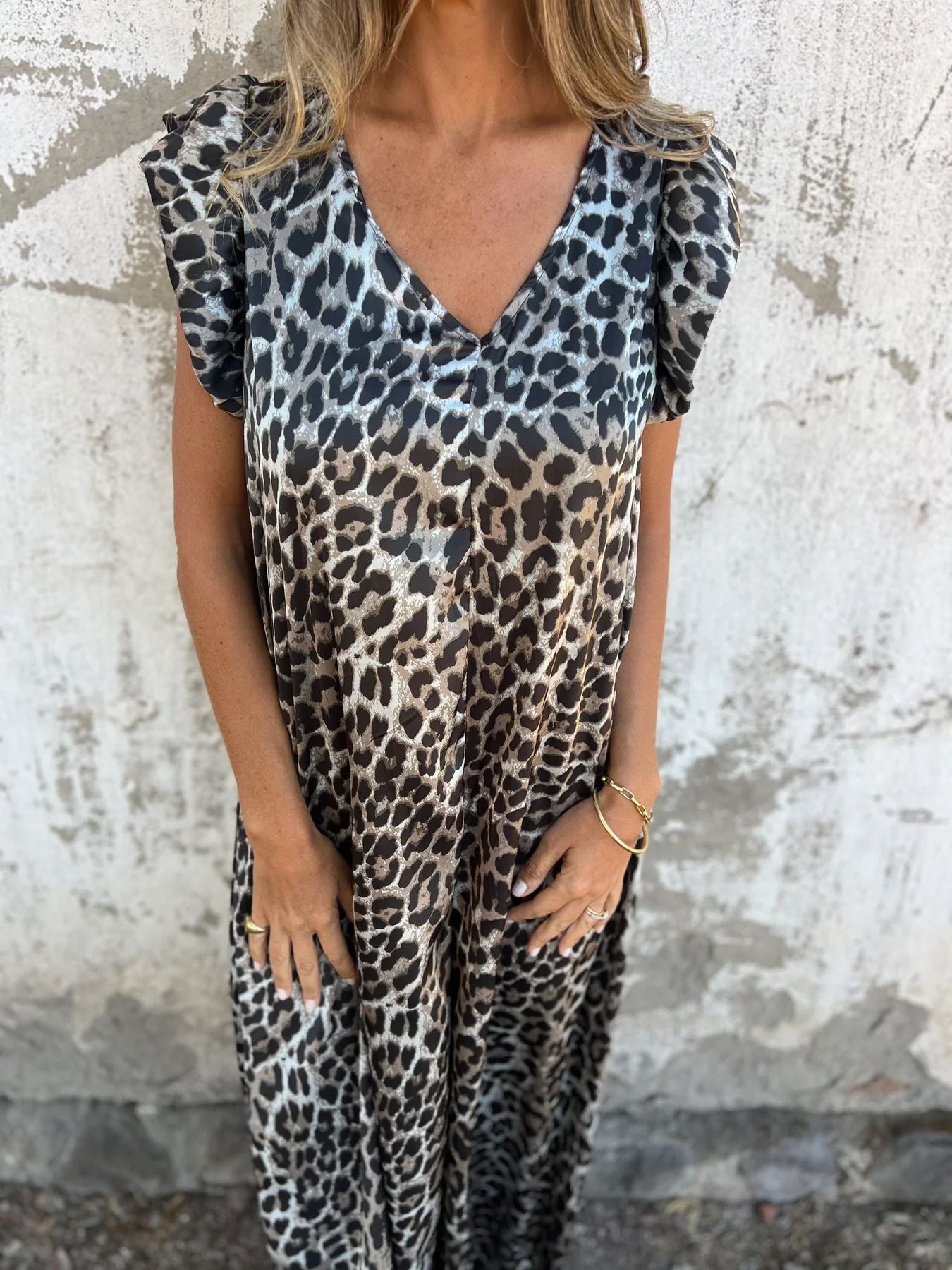 Ladies Animal Print Maxi Dress Ivyshape