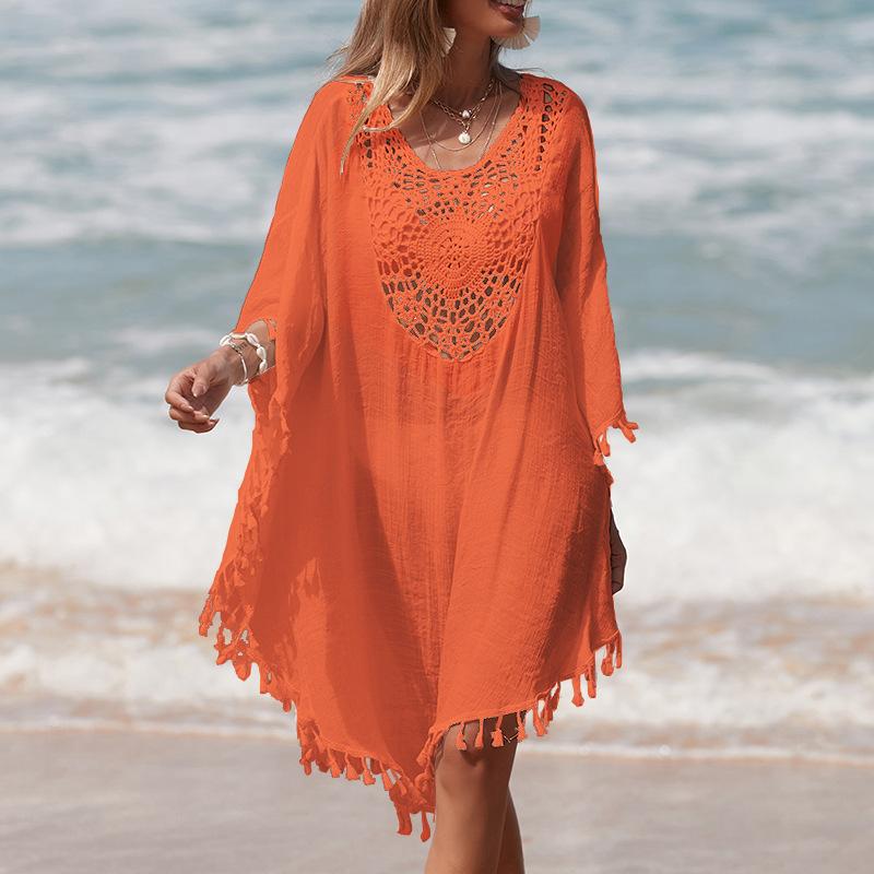 Women's airy beach tunic with fringed accents Ivyshape