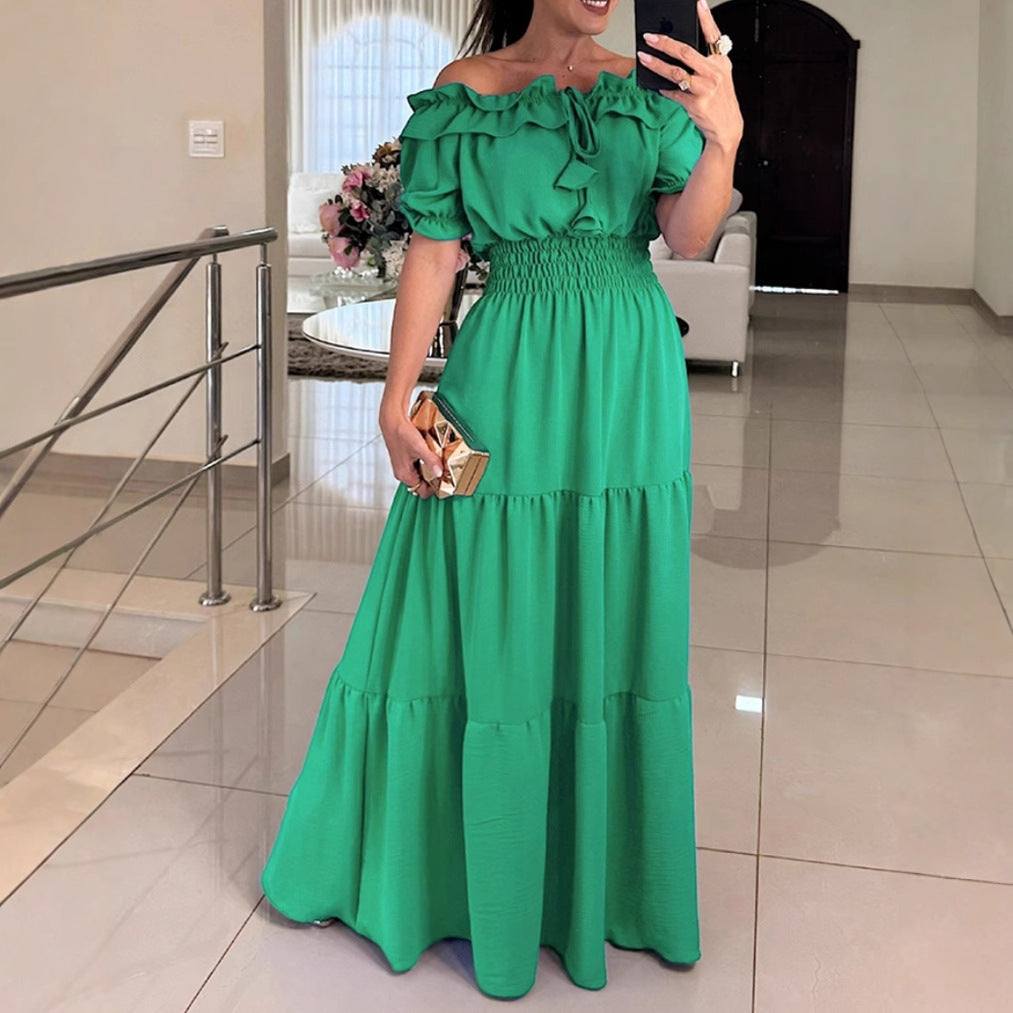 Women's maxi dress with ruffle details and off-shoulder design Ivyshape