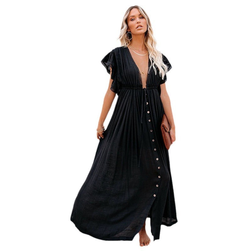 Women's Maxi Dress with Ruffle Details and Practical Pockets Ivyshape