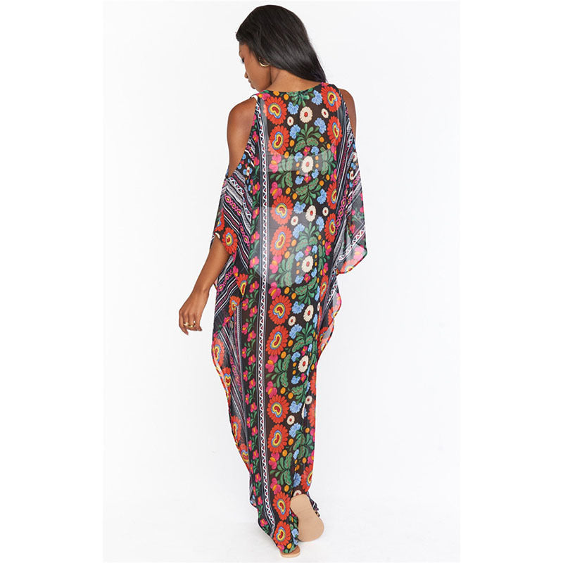 Women’s Beach Cover-up with Floral Pattern and Side Slits Ivyshape