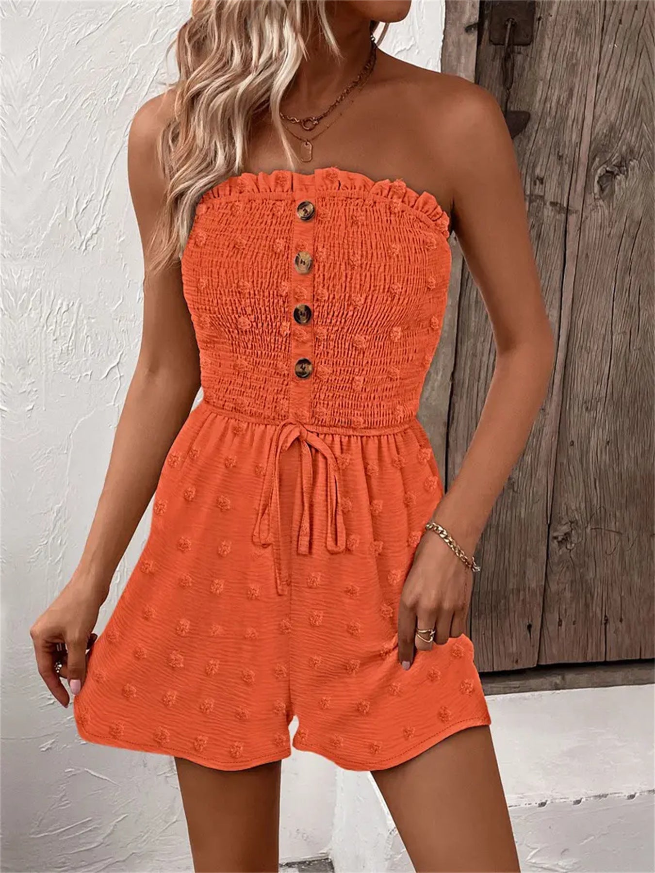 Women's airy jumpsuit with practical buttons and gatherings Ivyshape