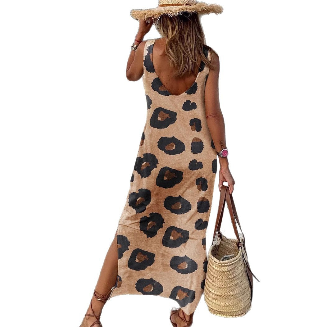 Ladies Maxi Dress with trendy leopard pattern and casual cut Ivyshape