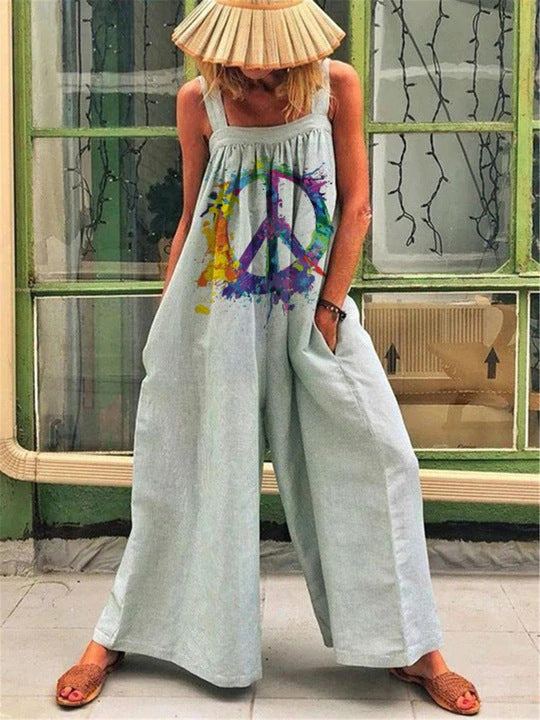 Ladies Art Print Wide-Leg Overall Ivyshape